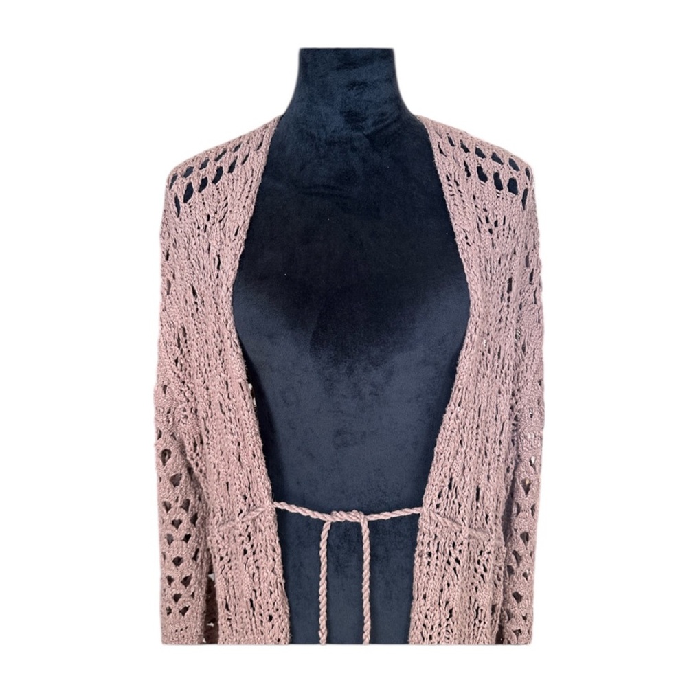 Free People Mauve Open-Knit Long Cardigan – Boardwalk Brown – Size Small (NWT) - Picture 3 of 12